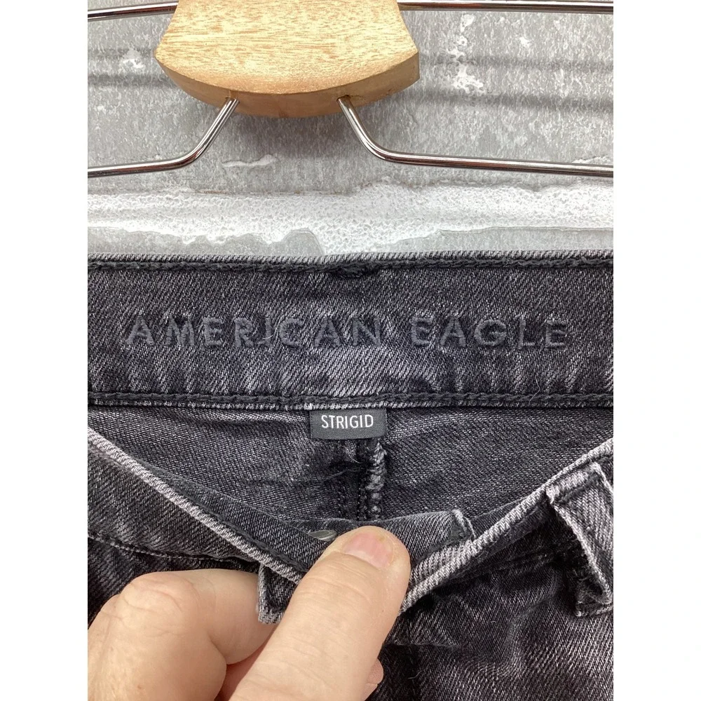 American Eagle AE EX Boyfriend Jeans Washed Black Distressed Straight Leg 6